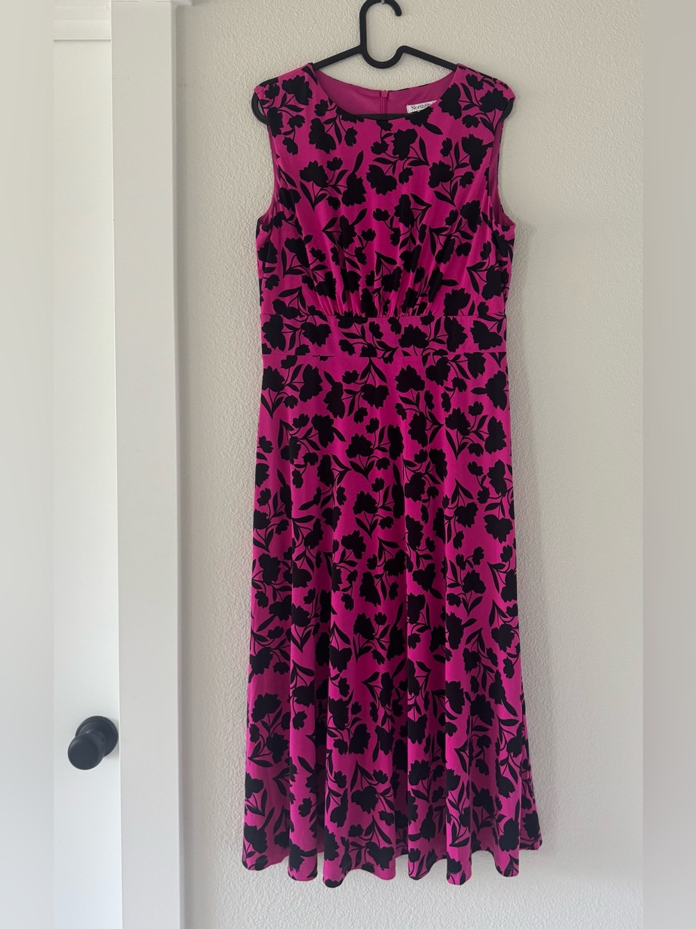 NorthStyle London Times Pink Black Floral Midi Dress Sleeveless Sz 8